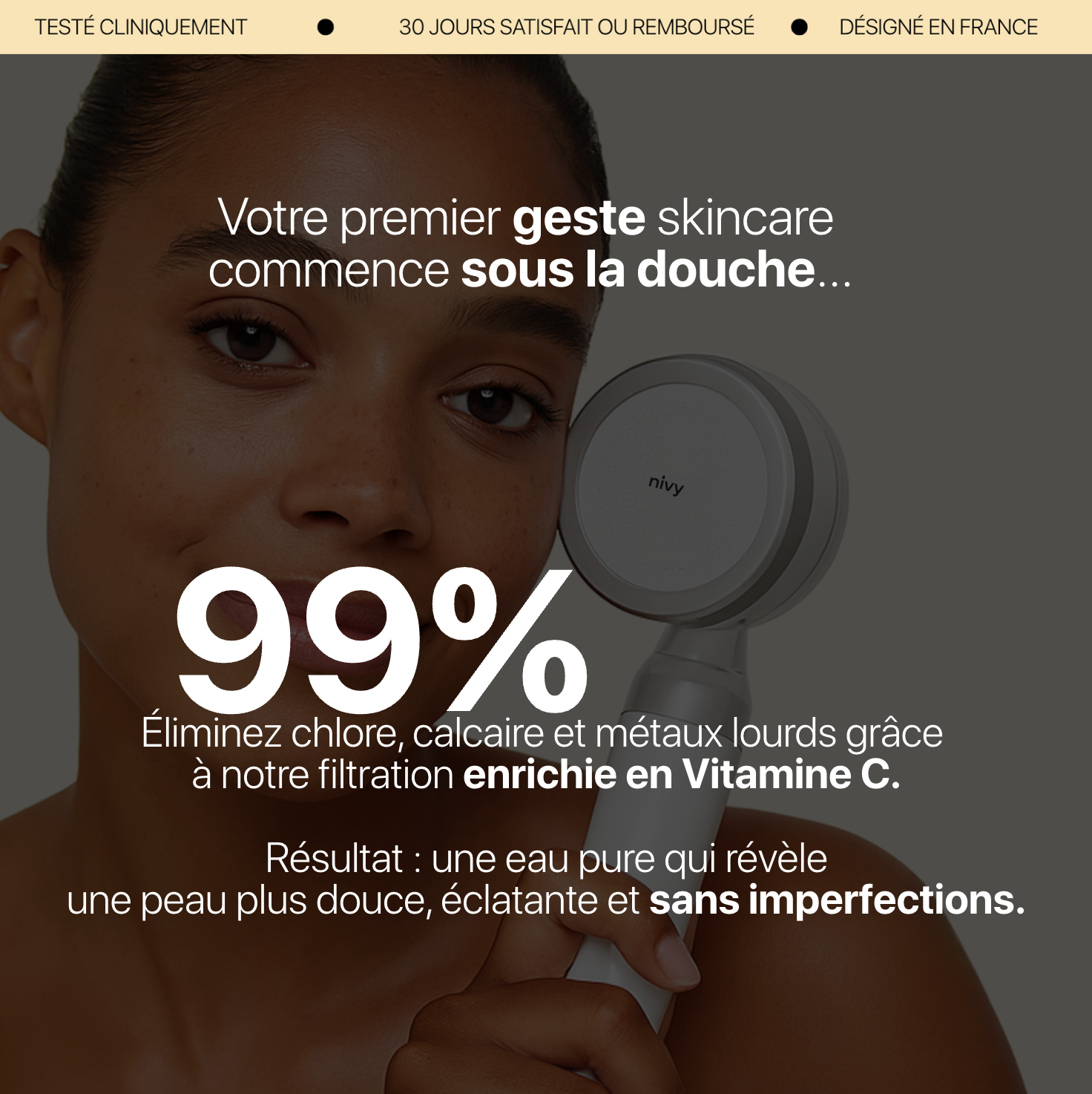 Pommeau de douche Nivy à double filtration – Vitamine C, Éclat & Peau nette